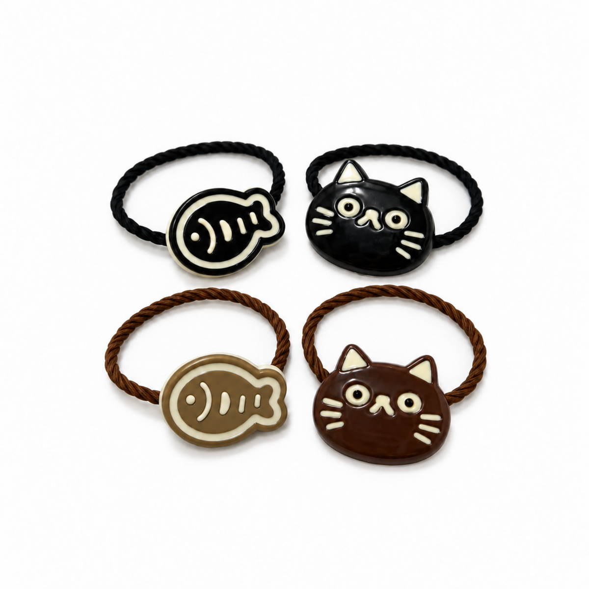 Cat &amp; Fishbone Hair Ties – Set of 2
