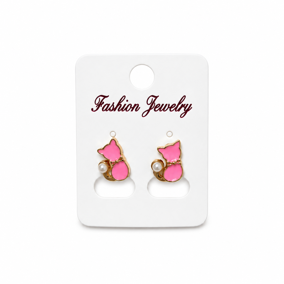 Cat &amp; Faux Pearl Stud Earrings