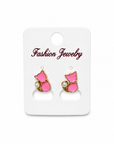Cat & Faux Pearl Stud Earrings