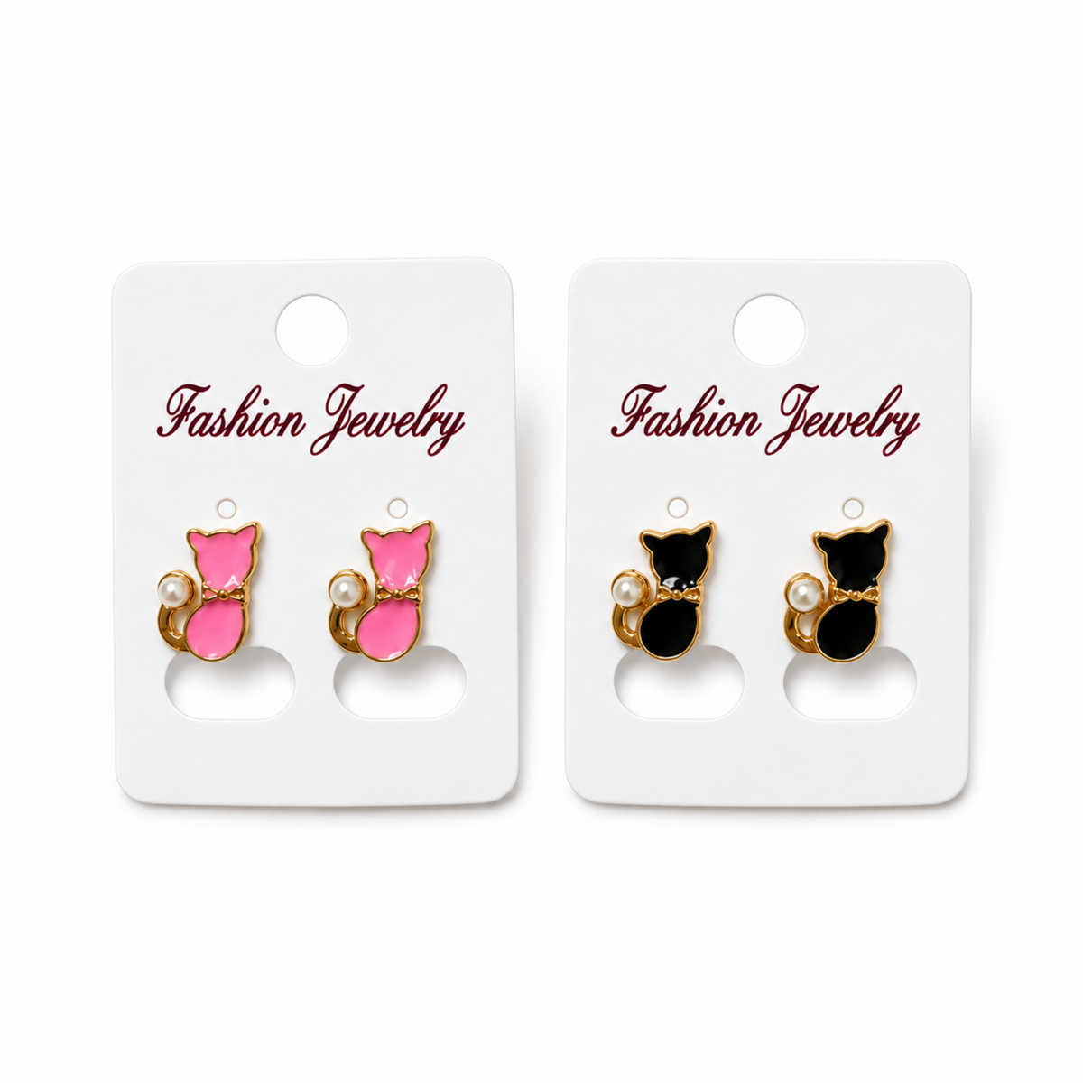 Cat &amp; Faux Pearl Stud Earrings