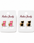 Cat & Faux Pearl Stud Earrings