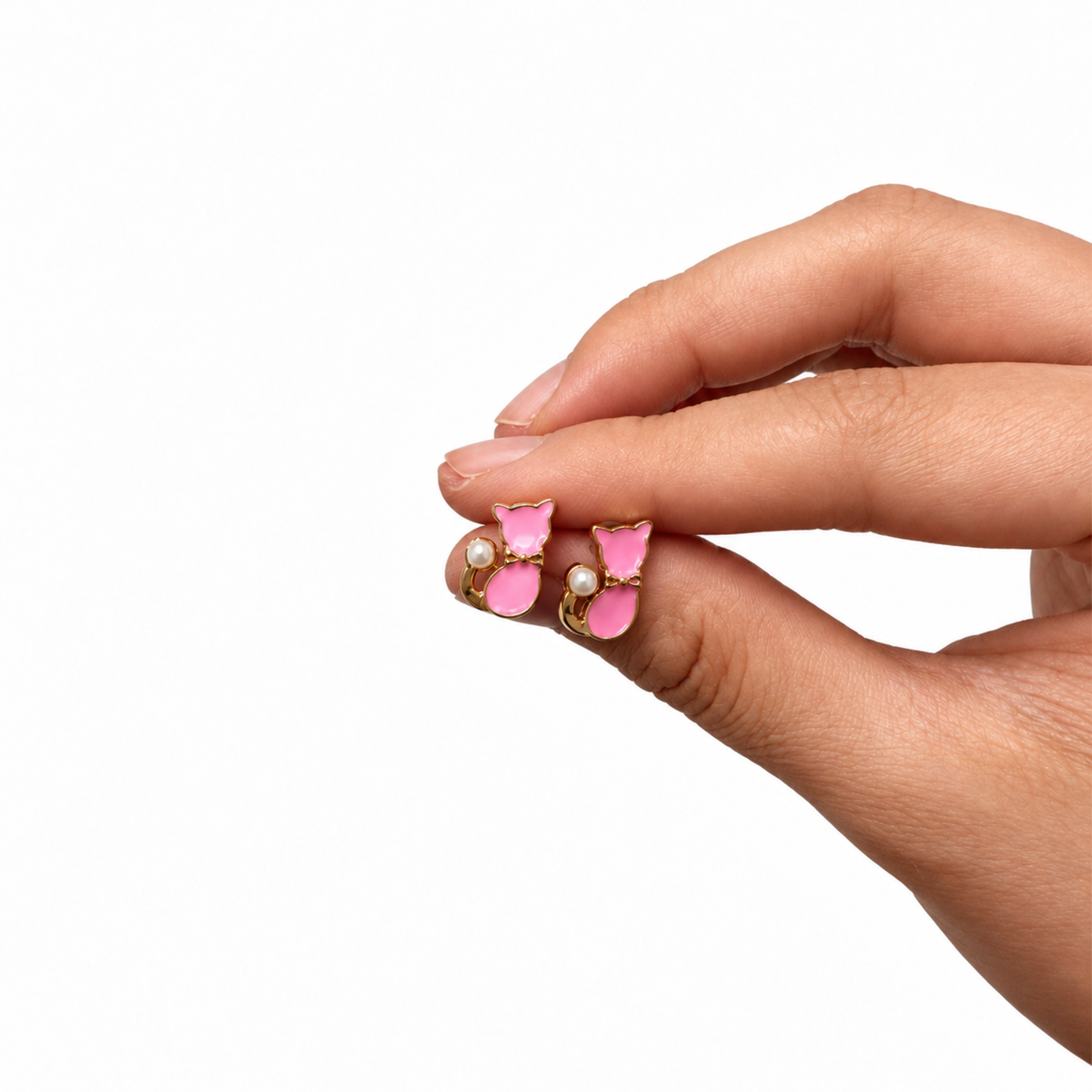 Cat &amp; Faux Pearl Stud Earrings