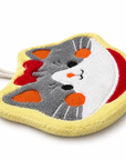 Side view of a cat face hanging hand towel, showing its soft, plush texture and embroidered details.