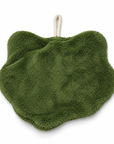 Green back of an orange cat face hanging hand towel.