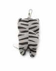 Back view of a gray tabby cat plush charm with a silver ball chain.