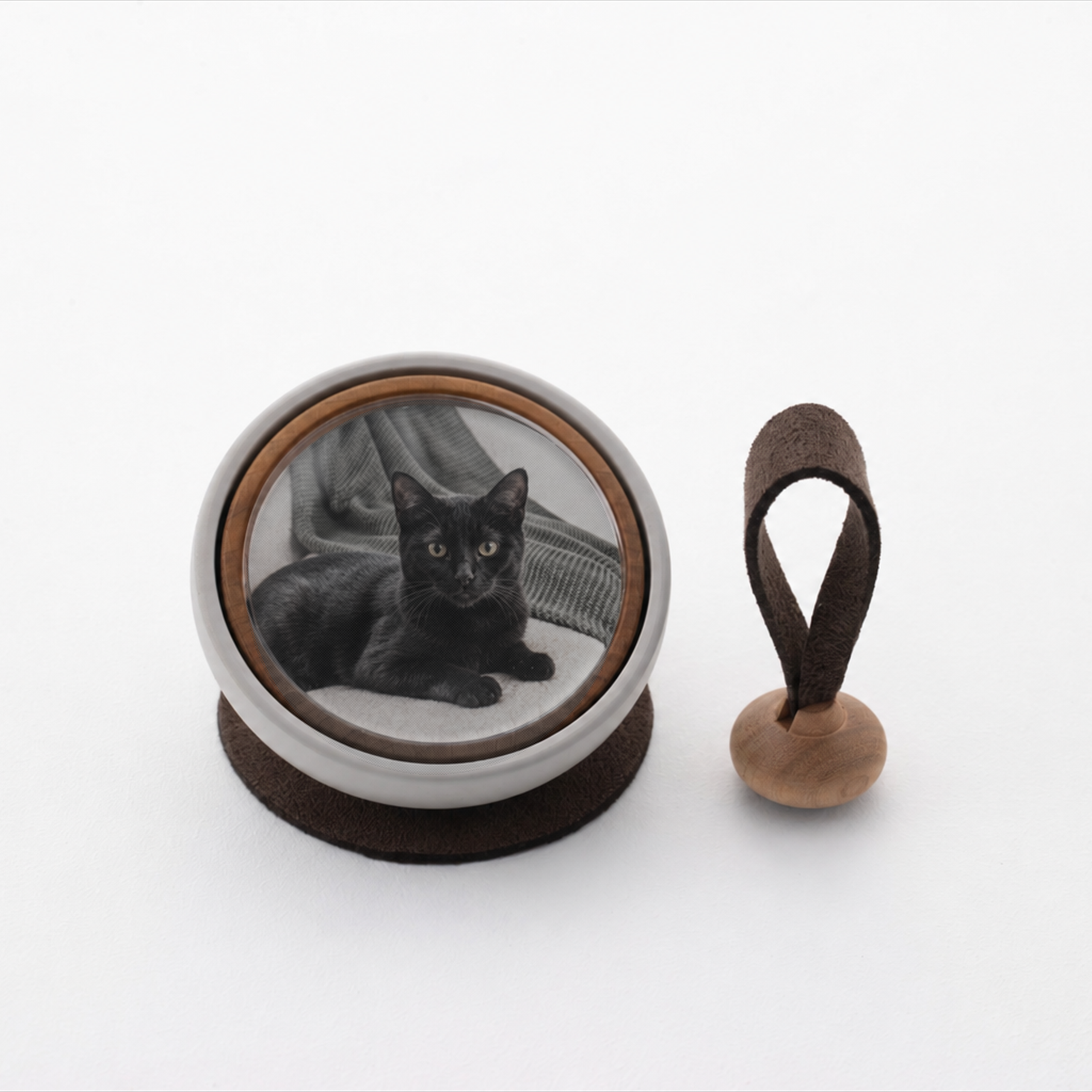Tailo pet memorial bell in Chocolate with a dark brown mallet and mat