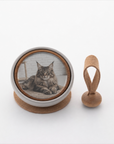 Tailo pet memorial bell in Tan color with a photo of a Maine Coon