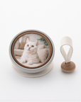 Tailo pet memorial bell in White with a photo of a cat and swaying mallet